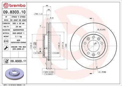 Тормозной диск BREMBO 09.8303.10