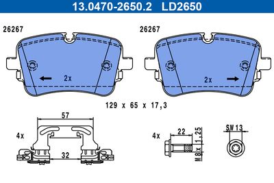 Bremžu uzliku kompl., Disku bremzes ATE 13.0470-2650.2