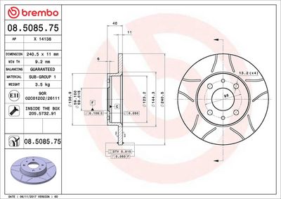 Тормозной диск BREMBO 08.5085.75