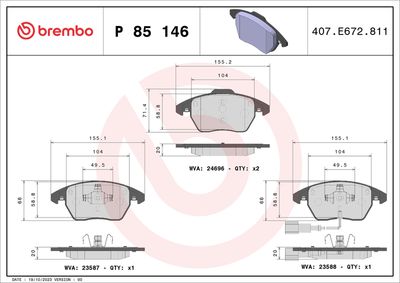 Bremžu uzliku kompl., Disku bremzes BREMBO P 85 146X