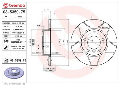 Тормозной диск BREMBO 08.5359.75