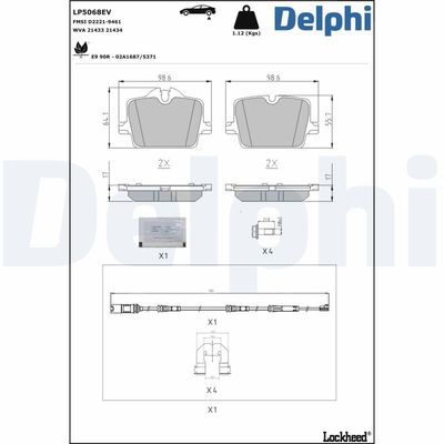 Bremžu uzliku kompl., Disku bremzes DELPHI LP5068EV