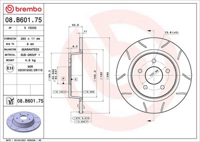 Тормозной диск BREMBO 08.B601.75