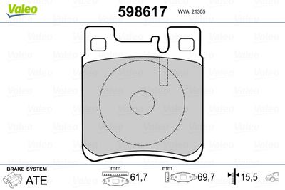 Комплект тормозных колодок, дисковый тормоз VALEO 598617