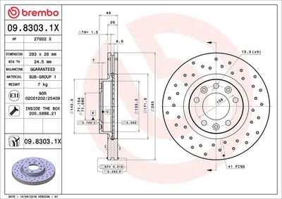 Тормозной диск BREMBO 09.8303.1X