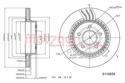 Тормозной диск METZGER 6110656