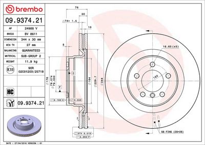 Bremžu diski BREMBO 09.9374.21