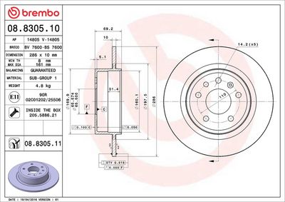 Тормозной диск BREMBO 08.8305.11