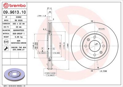 Тормозной диск BREMBO 09.9613.10