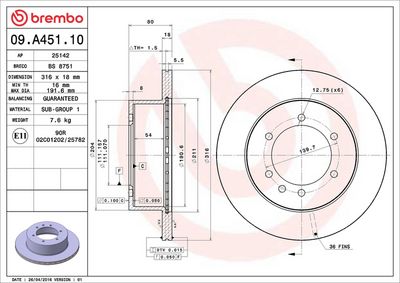 Тормозной диск BREMBO 09.A451.10