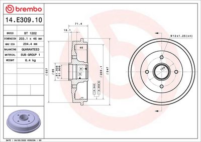 Тормозной барабан BREMBO 14.E309.10