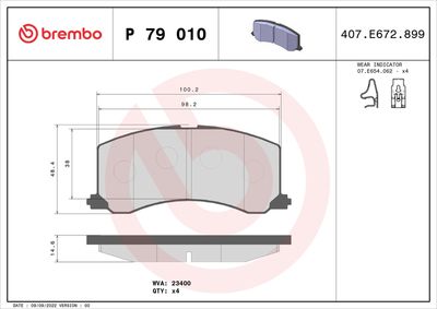 Комплект тормозных колодок, дисковый тормоз BREMBO P 79 010