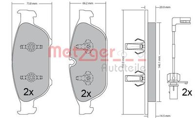 Bremžu uzliku kompl., Disku bremzes METZGER 1170657