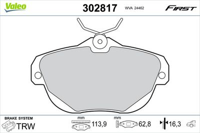 Bremžu uzliku kompl., Disku bremzes VALEO 302817