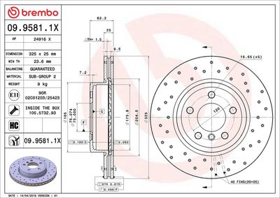Тормозной диск BREMBO 09.9581.1X
