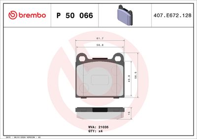 Комплект тормозных колодок, дисковый тормоз BREMBO P 50 066