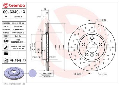 Тормозной диск BREMBO 09.C349.1X
