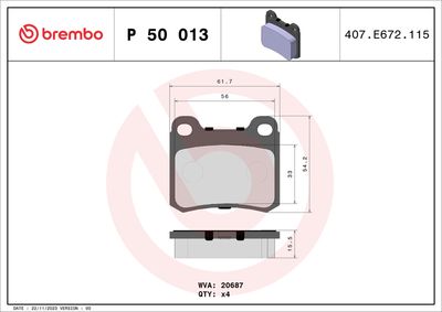 Bremžu uzliku kompl., Disku bremzes BREMBO P 50 013