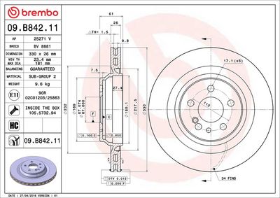 Тормозной диск BREMBO 09.B842.11