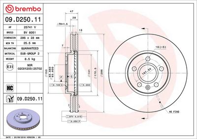 Тормозной диск BREMBO 09.D250.11