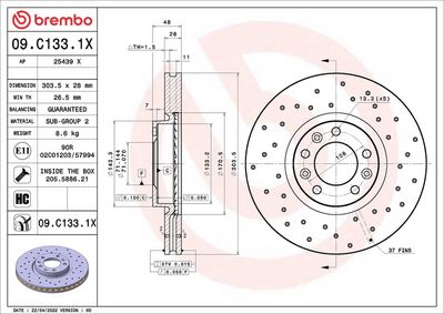 Тормозной диск BREMBO 09.C133.1X