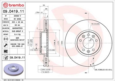Тормозной диск BREMBO 09.D419.11