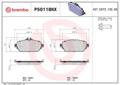 Bremžu uzliku kompl., Disku bremzes BREMBO P 50 118NX