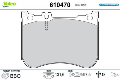 Bremžu uzliku kompl., Disku bremzes VALEO 610470