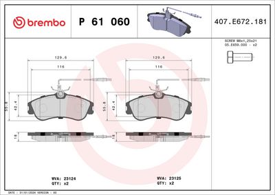 Bremžu uzliku kompl., Disku bremzes BREMBO P 61 060