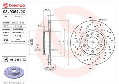 Тормозной диск BREMBO 08.9364.2X