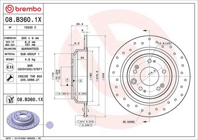 Тормозной диск BREMBO 08.B360.1X