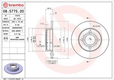 Тормозной диск BREMBO 08.5775.20