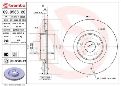 Тормозной диск BREMBO 09.9586.21