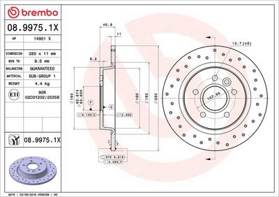 Тормозной диск BREMBO 08.9975.1X