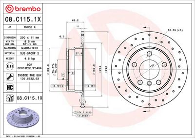 Тормозной диск BREMBO 08.C115.1X