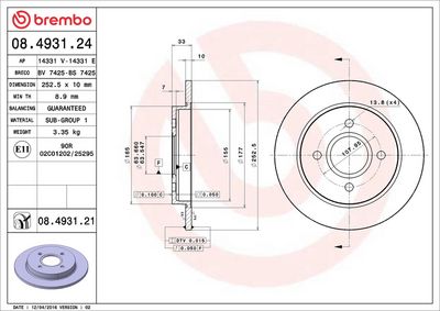 Тормозной диск BREMBO 08.4931.24