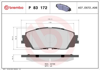 Bremžu uzliku kompl., Disku bremzes BREMBO P 83 172