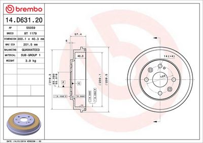 Тормозной барабан BREMBO 14.D631.20