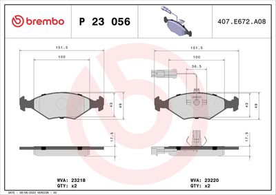 Bremžu uzliku kompl., Disku bremzes BREMBO P 23 056