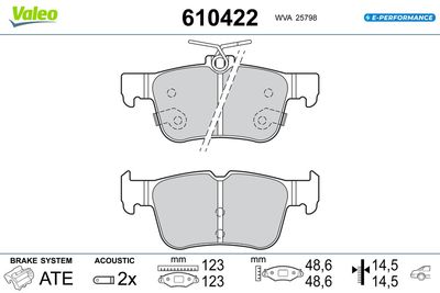 Bremžu uzliku kompl., Disku bremzes VALEO 610422