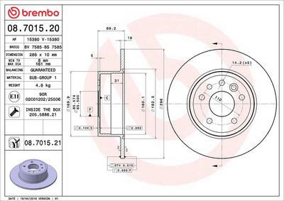 Тормозной диск BREMBO 08.7015.21