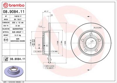 Тормозной диск BREMBO 08.9084.11