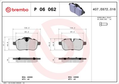 Bremžu uzliku kompl., Disku bremzes BREMBO P 06 062