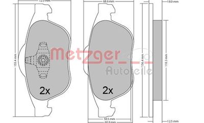 Bremžu uzliku kompl., Disku bremzes METZGER 1170556