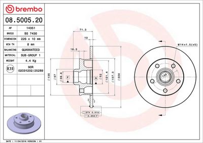 Тормозной диск BREMBO 08.5005.20