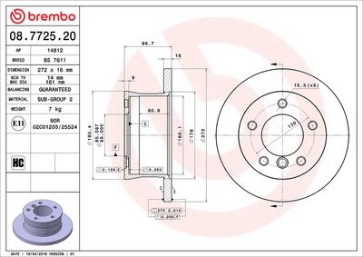 Тормозной диск BREMBO 08.7725.20