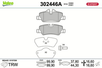 Bremžu uzliku kompl., Disku bremzes VALEO 302446A