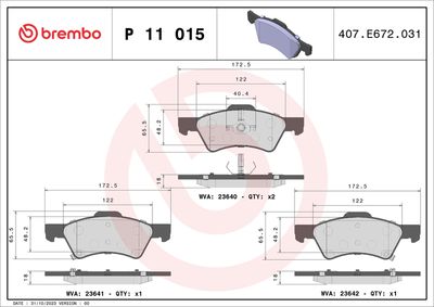 Bremžu uzliku kompl., Disku bremzes BREMBO P 11 015