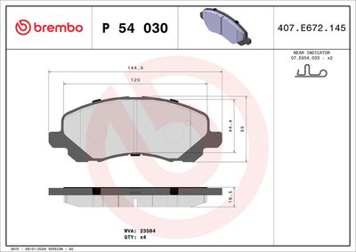 Bremžu uzliku kompl., Disku bremzes BREMBO P 54 030X