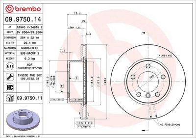 Тормозной диск BREMBO 09.9750.11